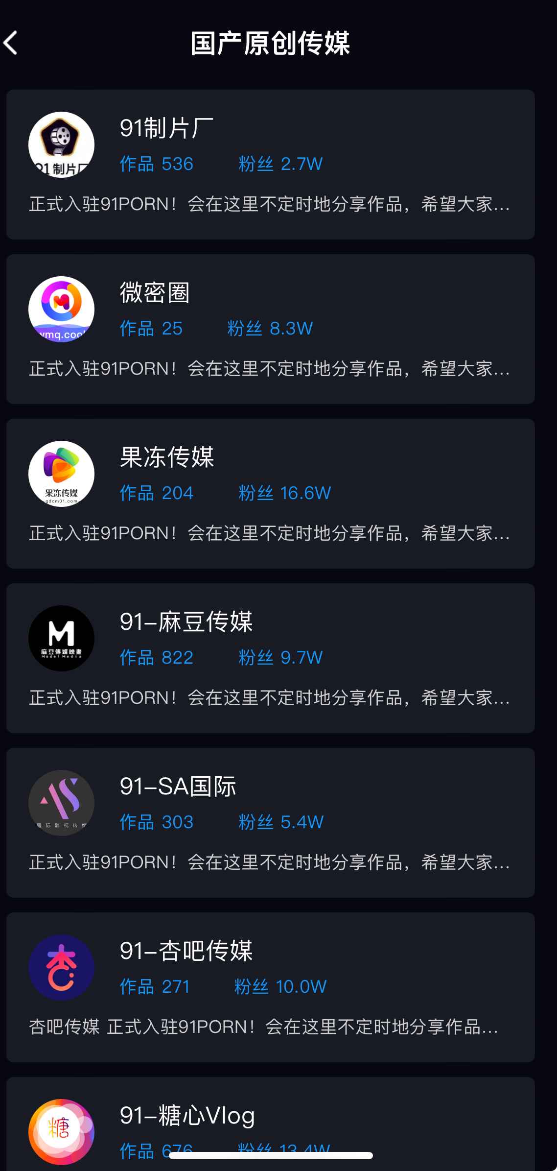 91PO传媒品牌列表